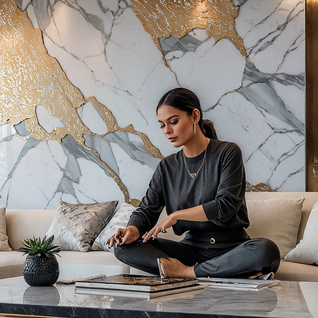a latin woman working on the wall paper decoratio